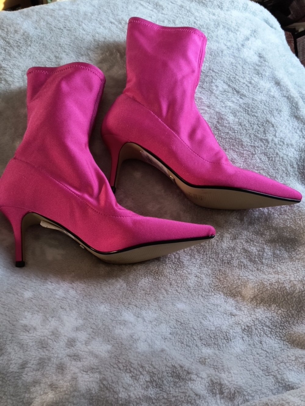 Topshop Hot Pink Pointed Sock Boots with Stiletto Heel, 7 1/2, NWT